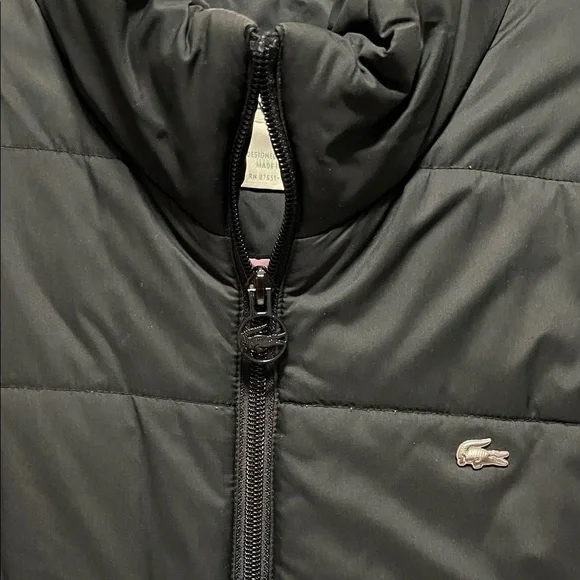 LACOSTE Vintage Devanlay Women's Black Puffer Coat Pink Lining size 38/Small - Picture 6 of 16